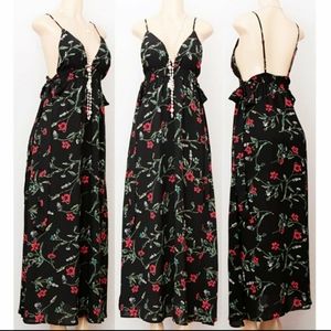 Black Floral Backless Side Tie Maxi Dressed NWT!